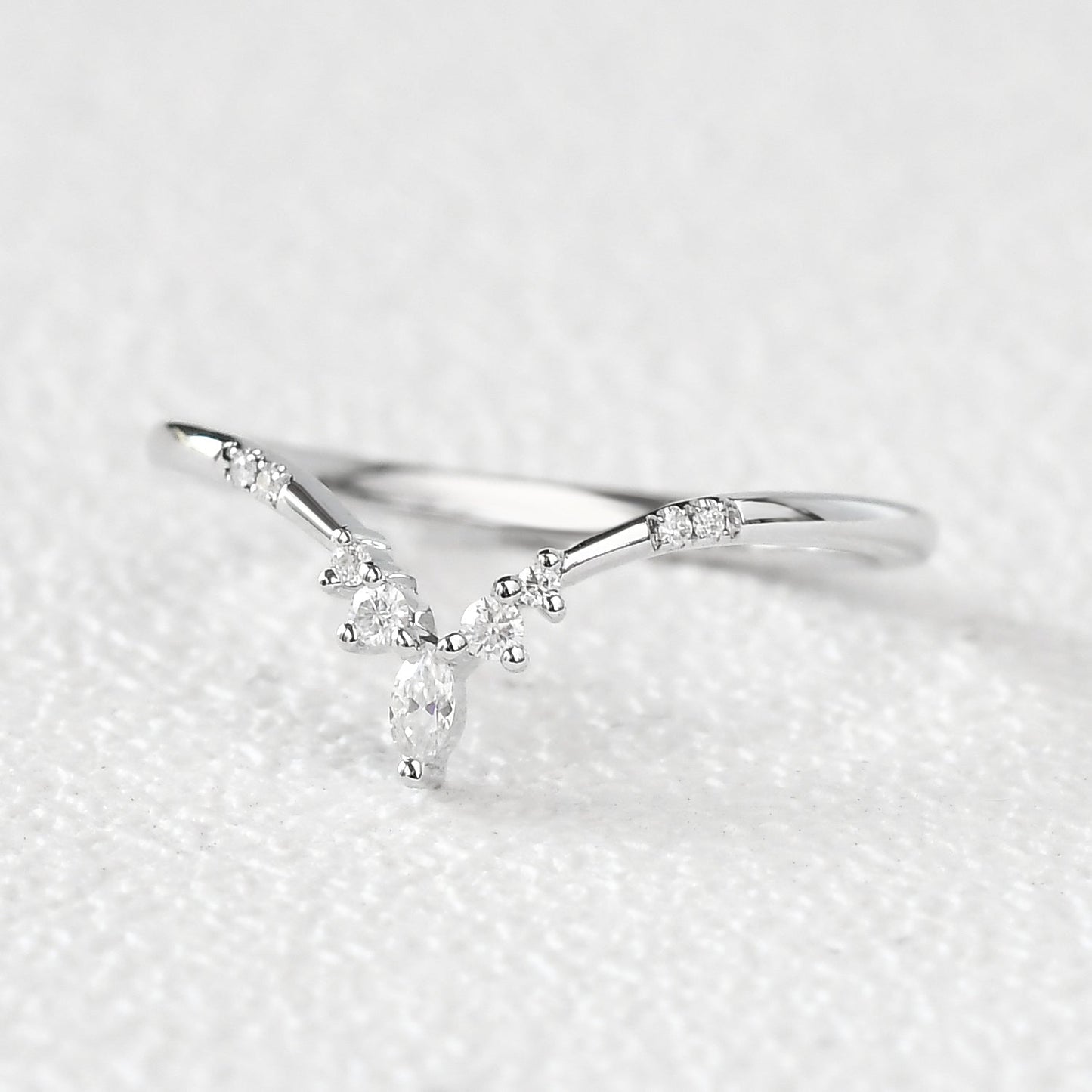 0.15 TCW Marquise & Round Moissanite V-Shape Stacking Wedding Band