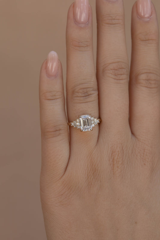 2 CT - 3 CT Emerald Cut Lab grown Diamond Cluster Engagement Ring