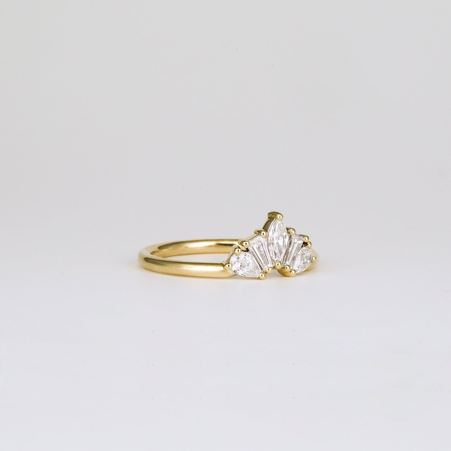 0.45 TCW Marquise, Tapered Baguette & Pear CVD Diamond Chevron Crown Wedding Band