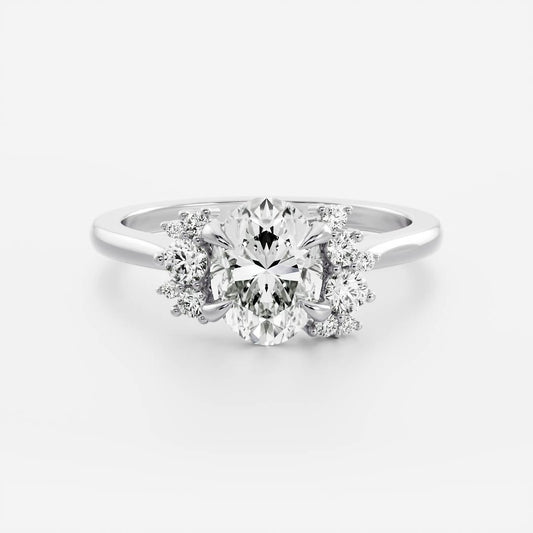 1 CT - 2 CT Oval Cut Cluster Moissanite Engagement Ring