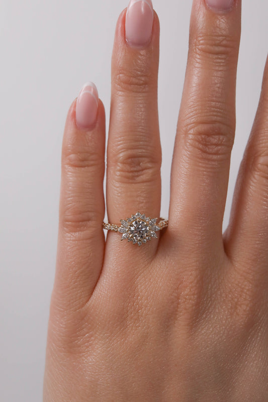 0.85 CT - 1.25 CT Round Cut Lab grown Diamond Halo & Pave Setting Engagement Ring