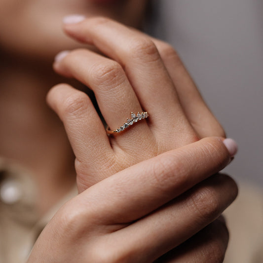 0.38 TCW Round & Pear CVD Diamond Chevron Wedding Band