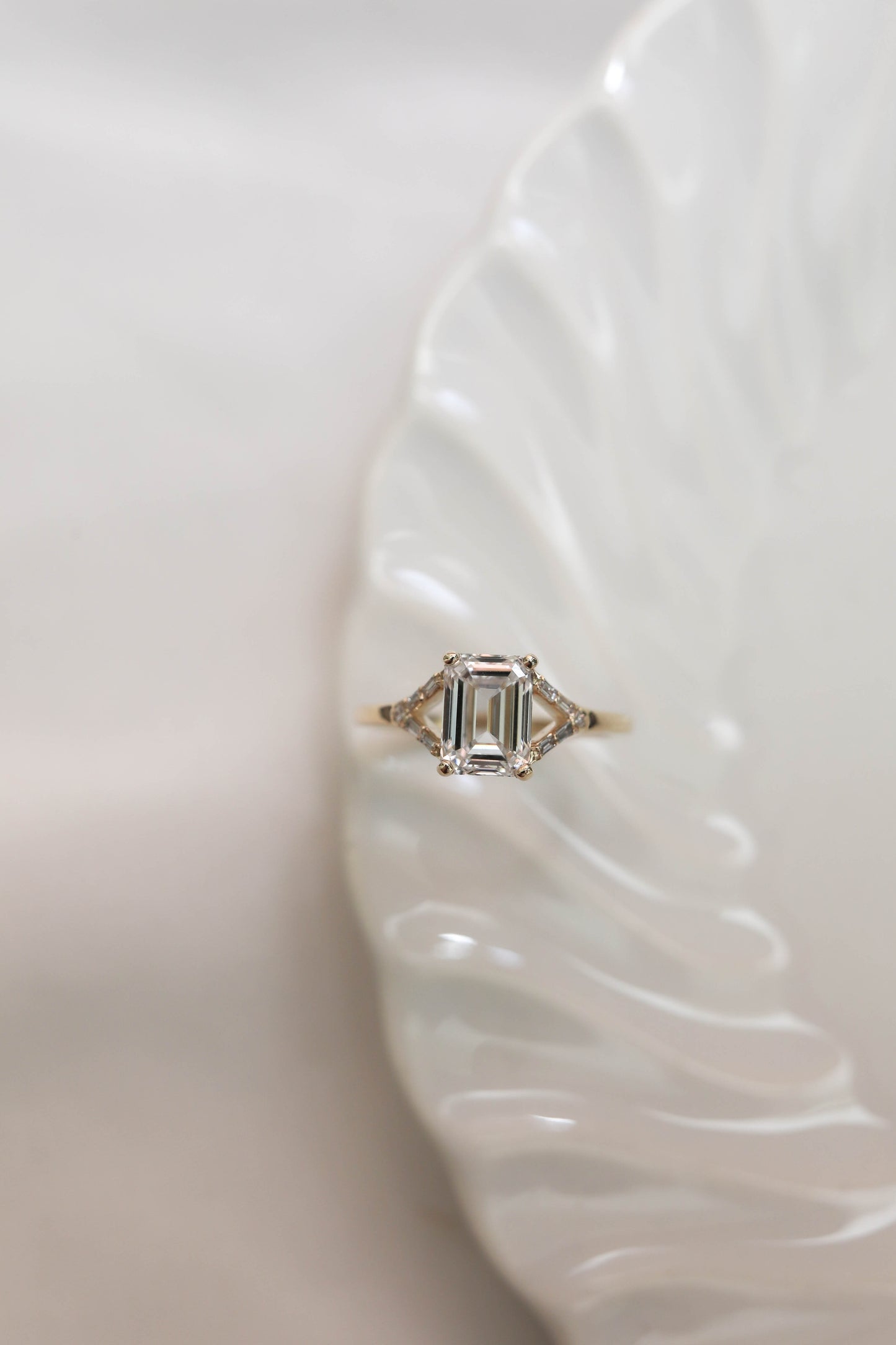 1 CT - 3 CT Emerald Cut Lab grown Diamond Pave & Split Shank Engagement Ring