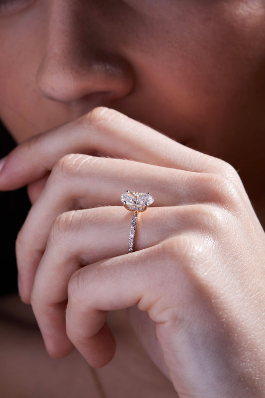 2 CT Oval Cut Hidden Halo & Pave Moissanite Engagement Ring