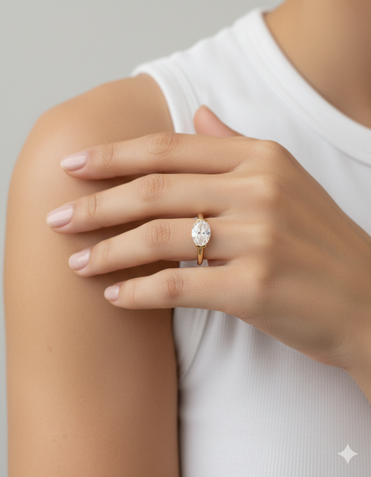 1.37 CT - 2.37 CT Oval Cut Lab grown Diamond Half Bezel Solitaire Engagement Ring