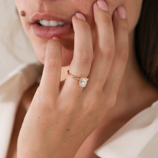 1 CT - 3 CT Emerald Cut Lab grown Diamond Hidden Halo Engagement Ring