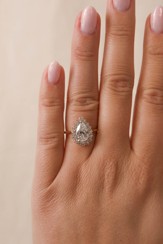 0.7 CT - 1.75 CT Pear Cut Lab grown Diamond Halo Engagement Ring