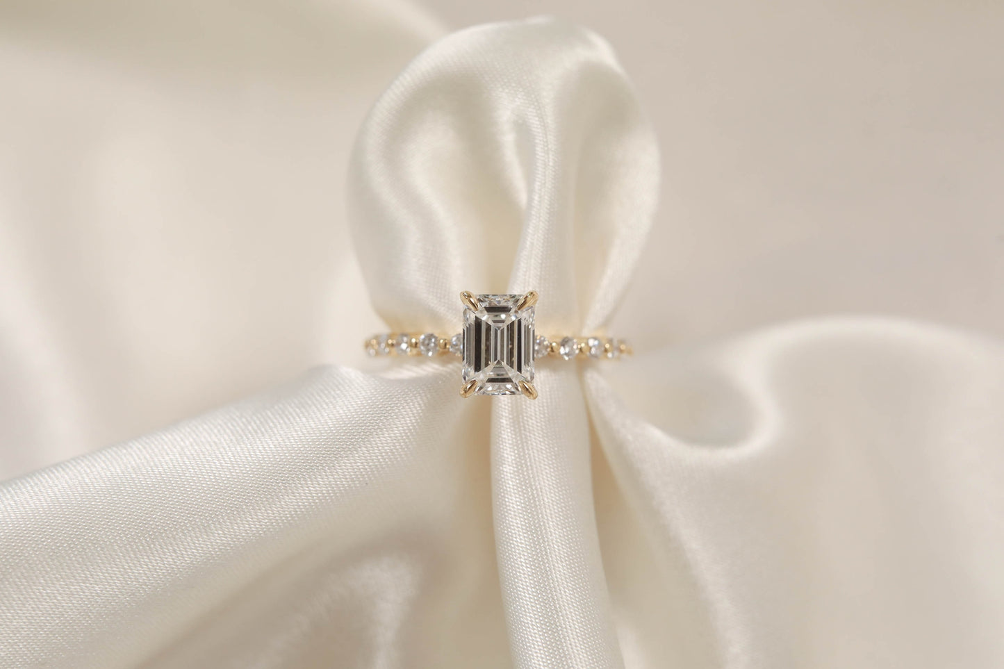 1 CT - 3 CT Emerald Cut Lab grown Diamond Pave Engagement Ring