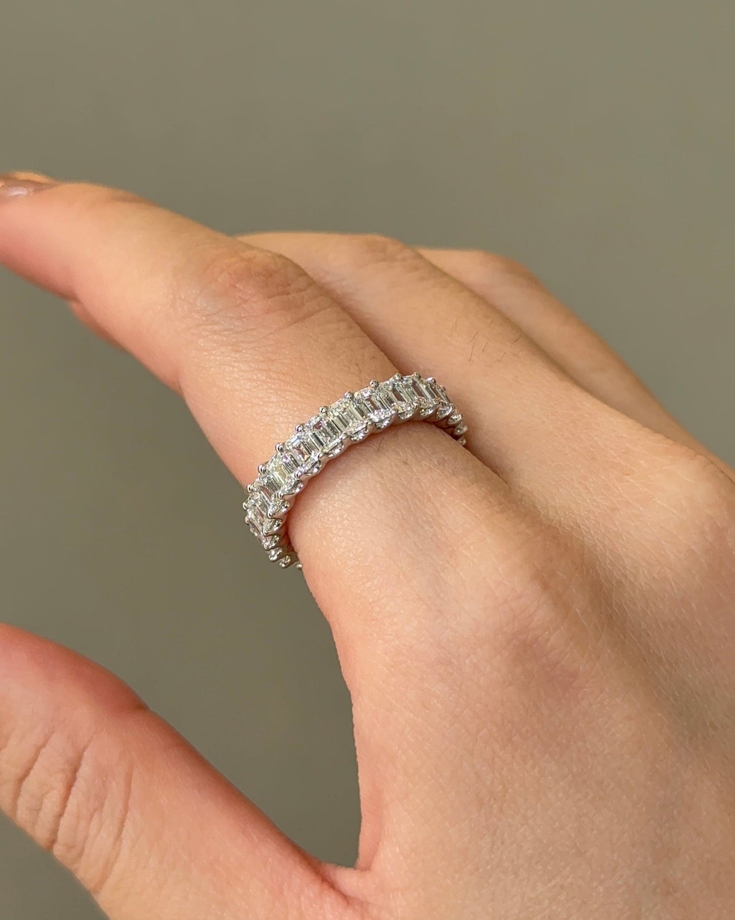 3.72 TCW Emerald CVD Diamond Full Eternity Wedding Band