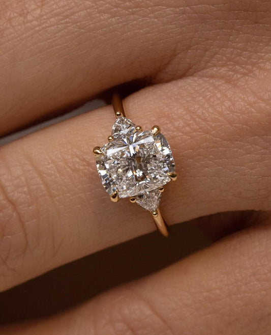 1.52 CT - 3.52 CT Elongated Cushion Cut Lab grown Diamond Three Stone Engagement Ring