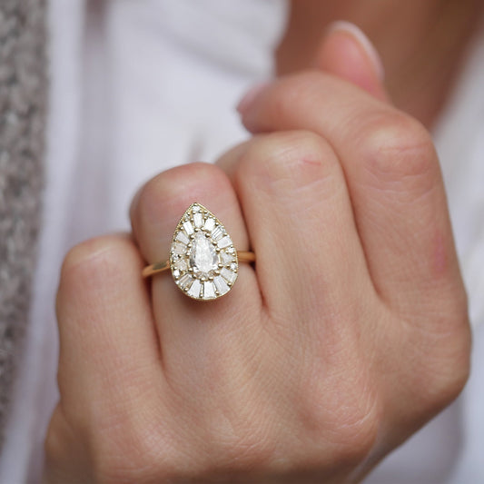 0.73 CT Pear Cut Moissanite Cluster Mosaic Engagement Ring