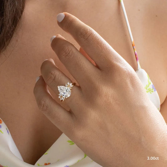 1.5 CT - 3 CT Pear Cut Cluster Moissanite Engagement Ring
