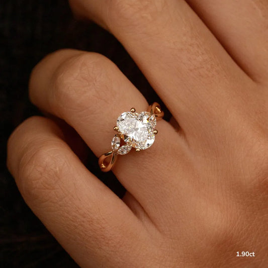 1.9 CT - 2.9 CT Oval Cut Twisted Cluster Moissanite Engagement Ring