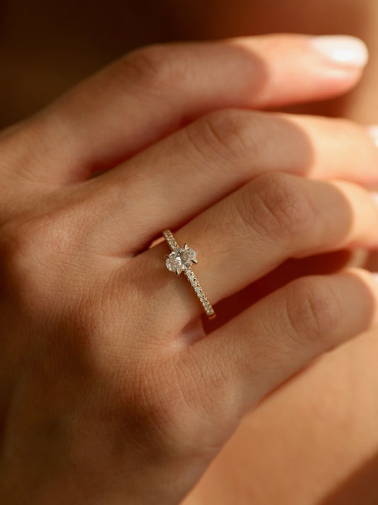 0.5 CT - 2.5 CT Oval Cut Lab grown Diamond Pave Engagement Ring