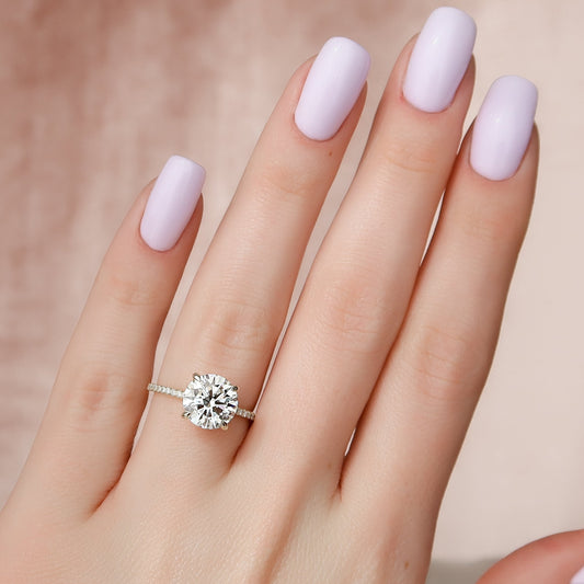 2.5 CT - 3 CT Round Cut Hidden Halo Pave Moissanite Engagement Ring