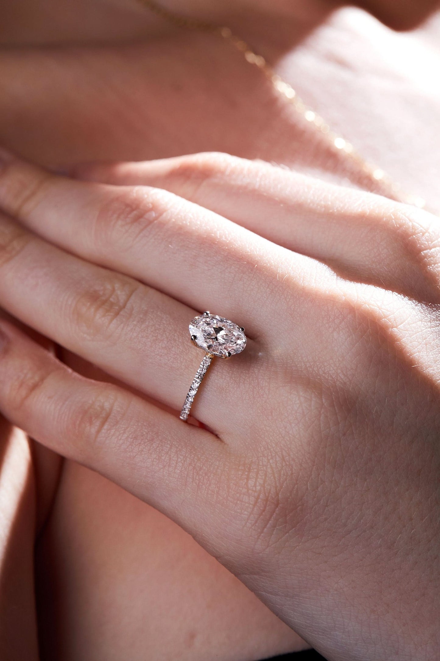 2 CT Oval Cut Hidden Halo & Pave Moissanite Engagement Ring