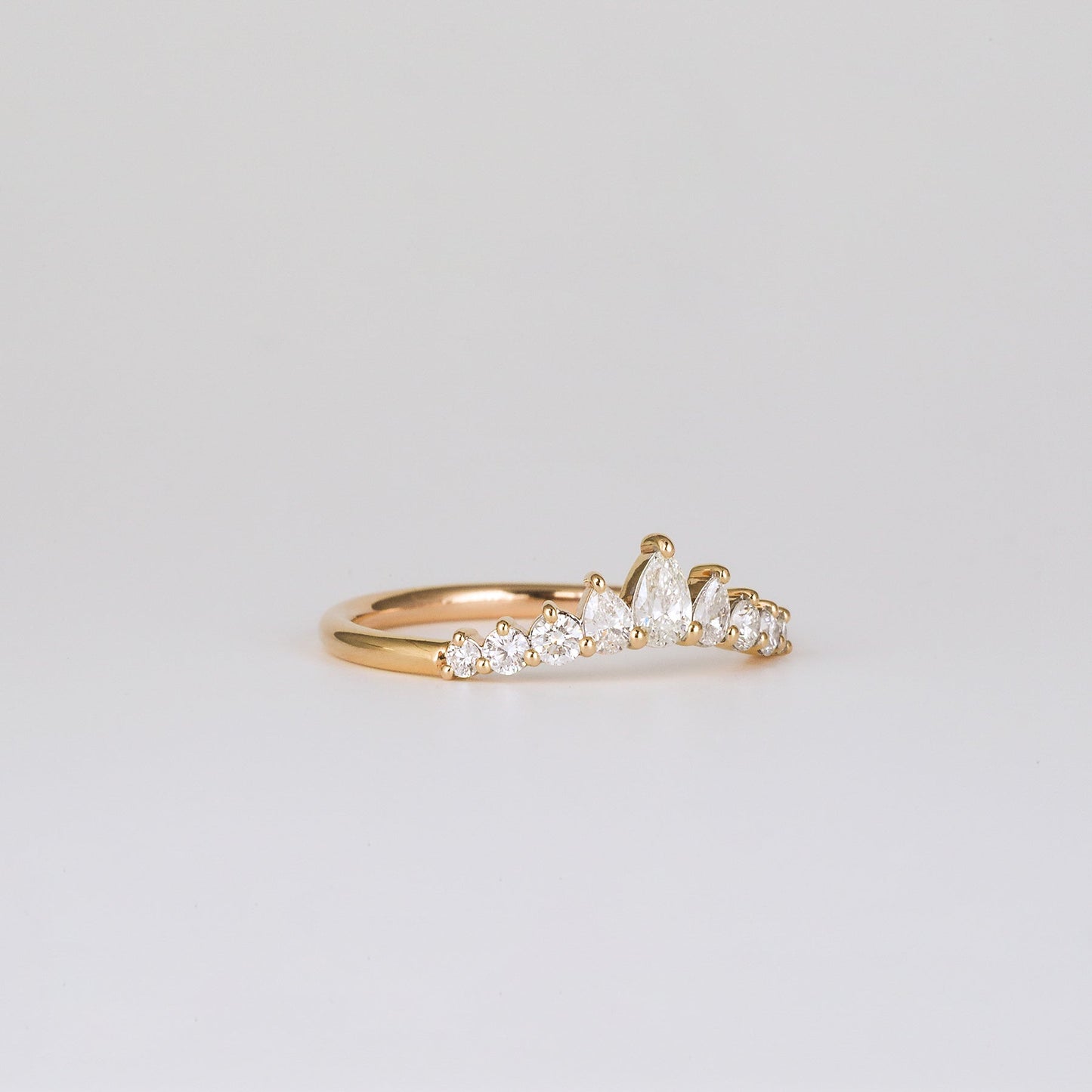 0.38 TCW Round & Pear CVD Diamond Chevron Wedding Band