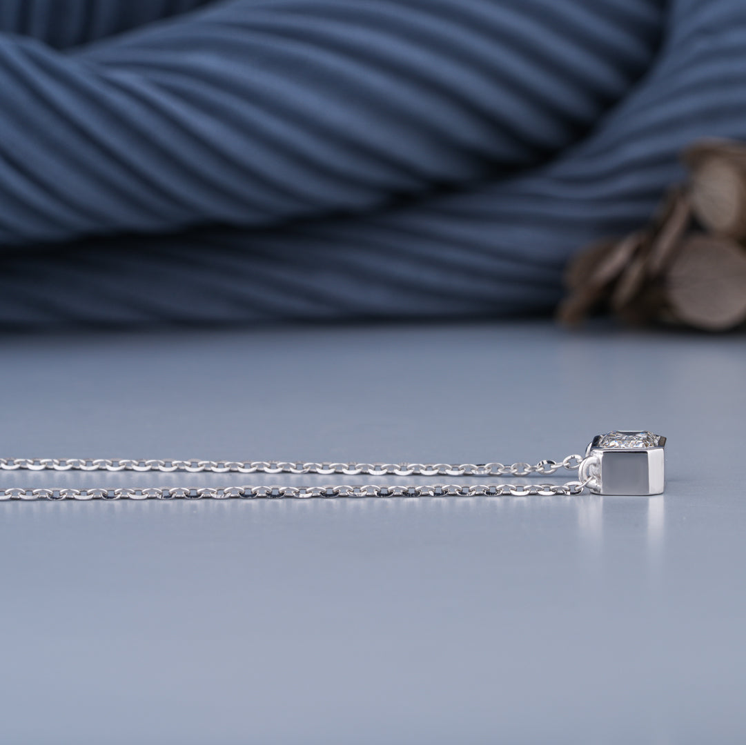 0.5 - 5.00 CT Emerald Cut Moissanite Diamond Bezel Pendant Necklace