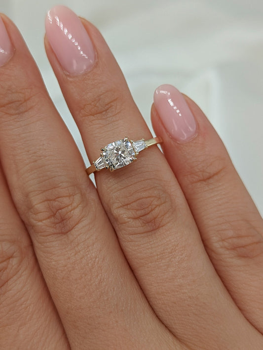 1 CT Elongated Cushion Cut Three Stone Moissanite Engagement Ring