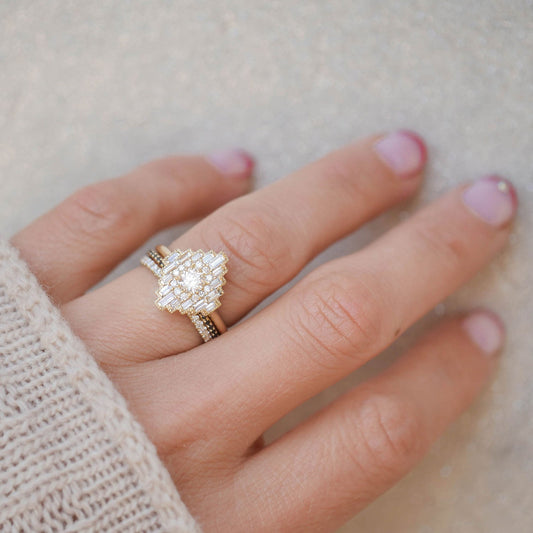 0.34 CT Round Cut Moissanite Art Deco Mosaic Engagement Ring