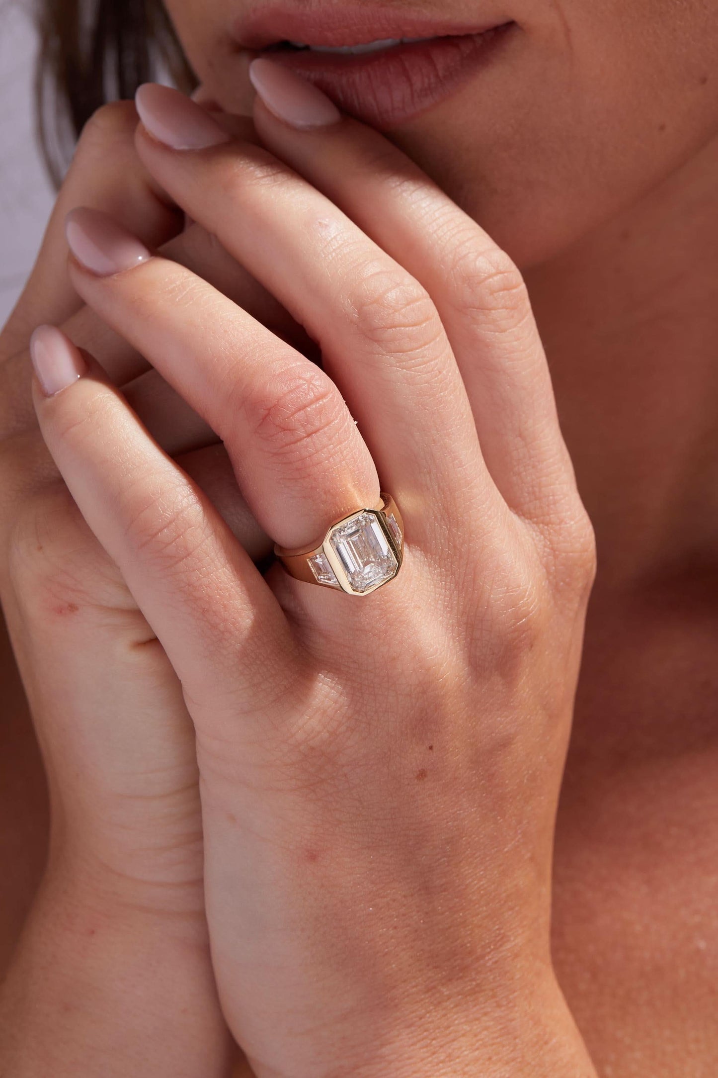 4 CT Emerald Cut Side Stones Flush Set Moissanite Engagement Ring