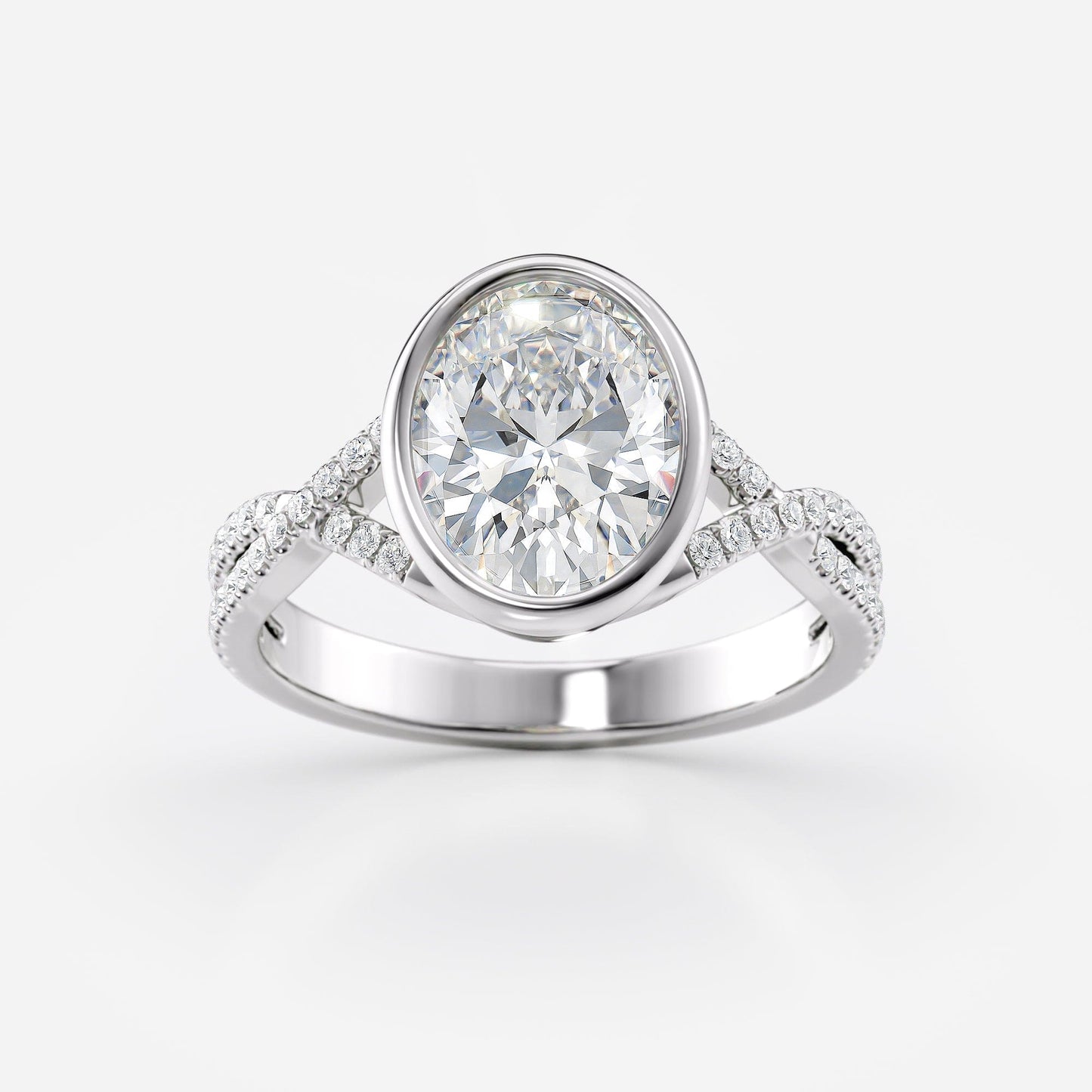 2 CT Oval Cut Twisted Pave & Bezel Setting Moissanite Engagement Ring