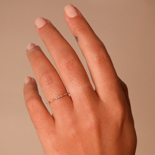 0.1 TCW Round & Marquise CVD Diamond Dainty Wedding Band