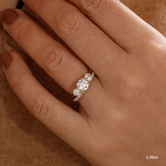 1.0 CT - 1.7 CT Round Cut Three Stone Moissanite Engagement Ring