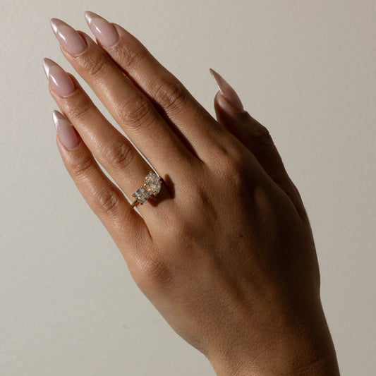 3.7 TCW Oval & Asscher Cut Lab grown Diamond Two Stone Engagement Ring