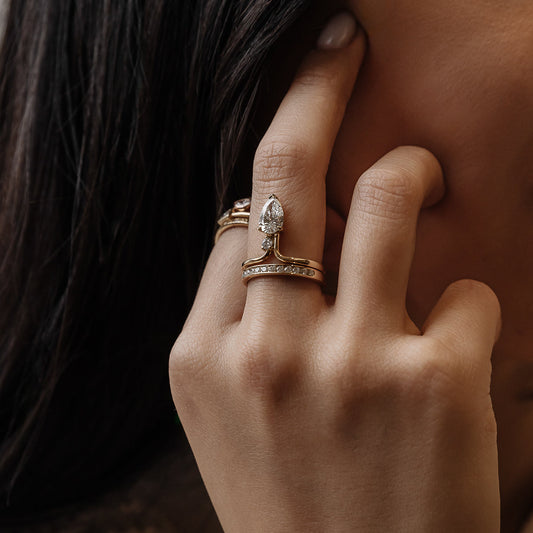 1.06 CT - 3.06 CT Pear Cut Lab grown Diamond Side Stone Unique Engagement Ring