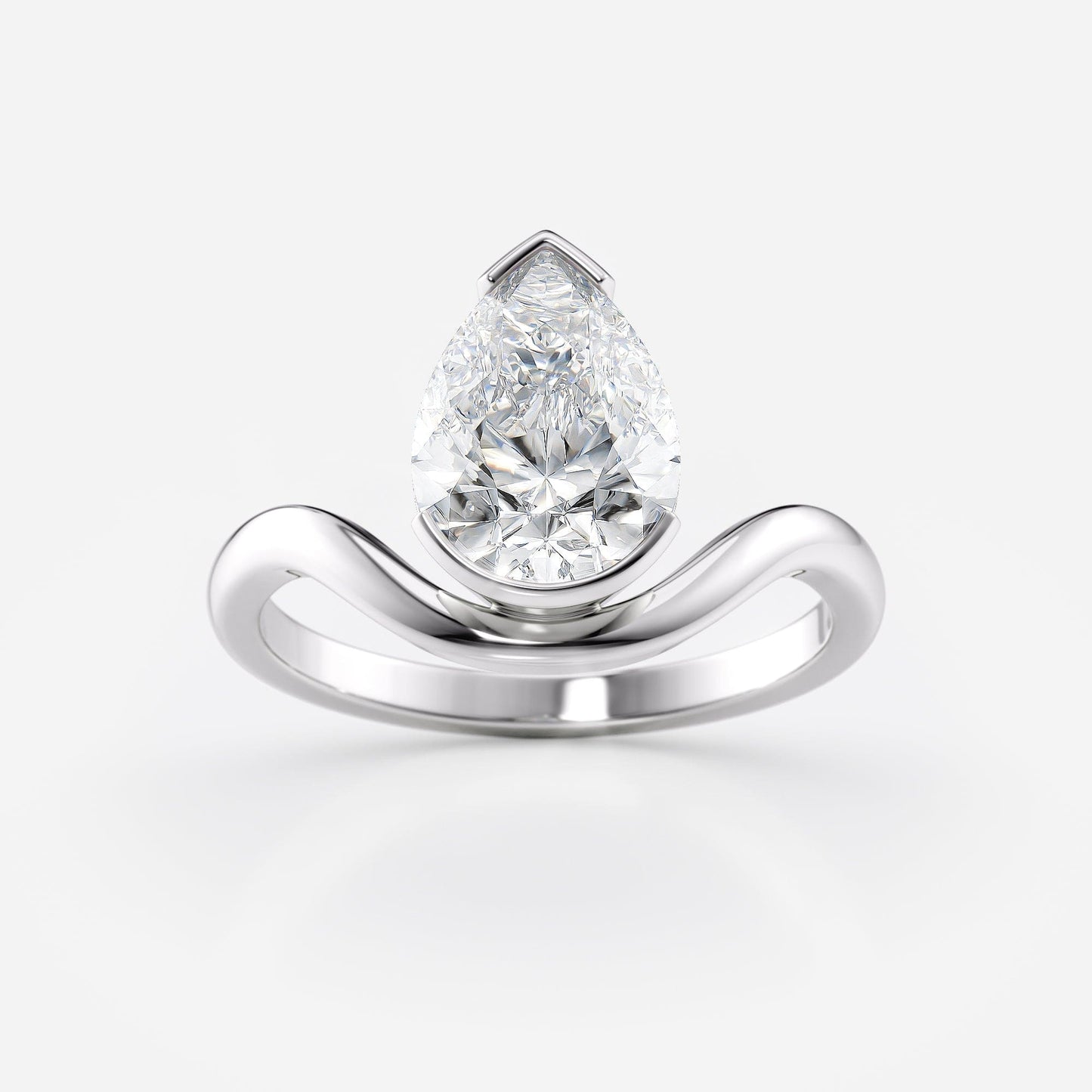 2 CT Pear Cut Half Bezel Floating Solitaire Moissanite Engagement Ring