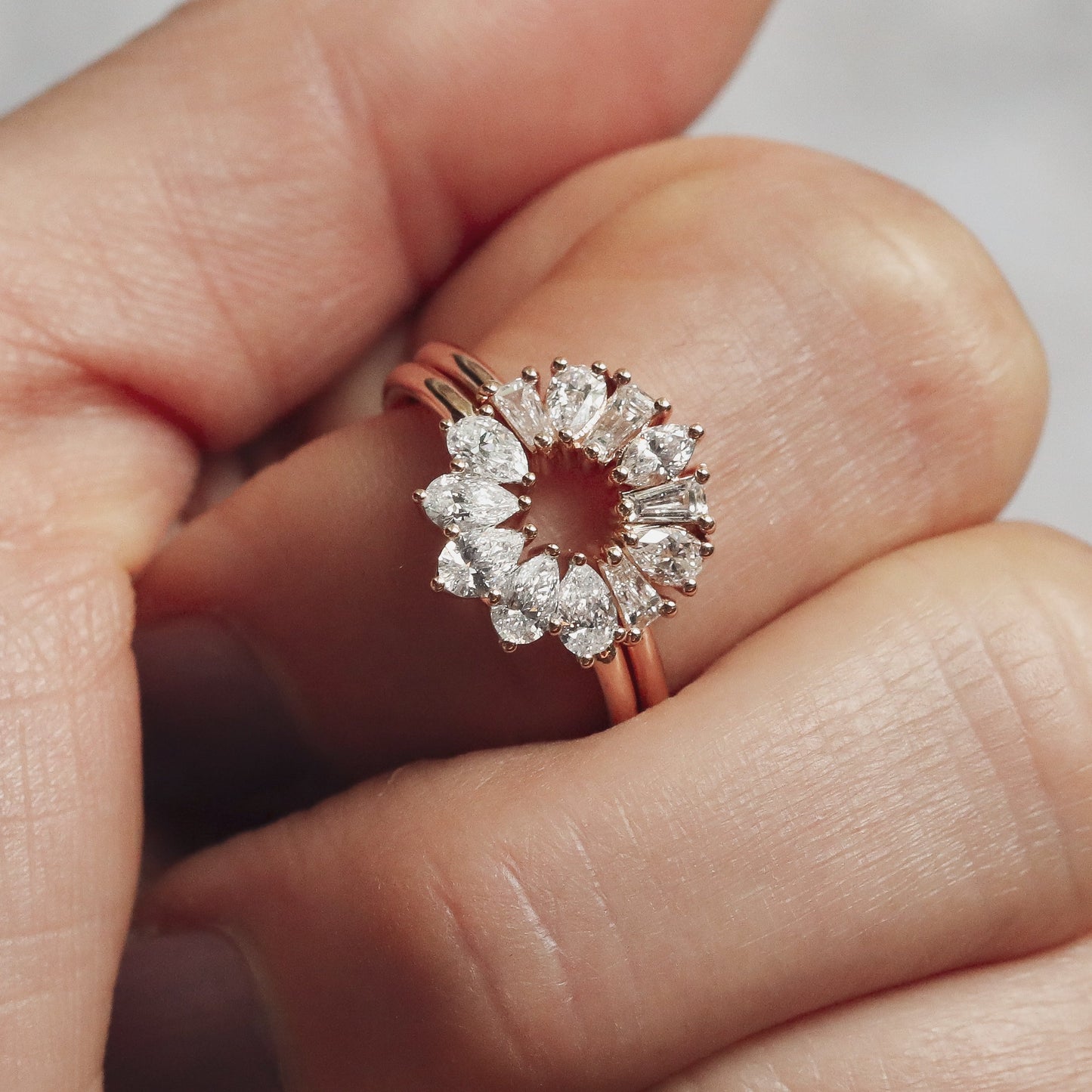 0.6 TCW Multi Shape CVD Diamond Fan Curved Wedding Band