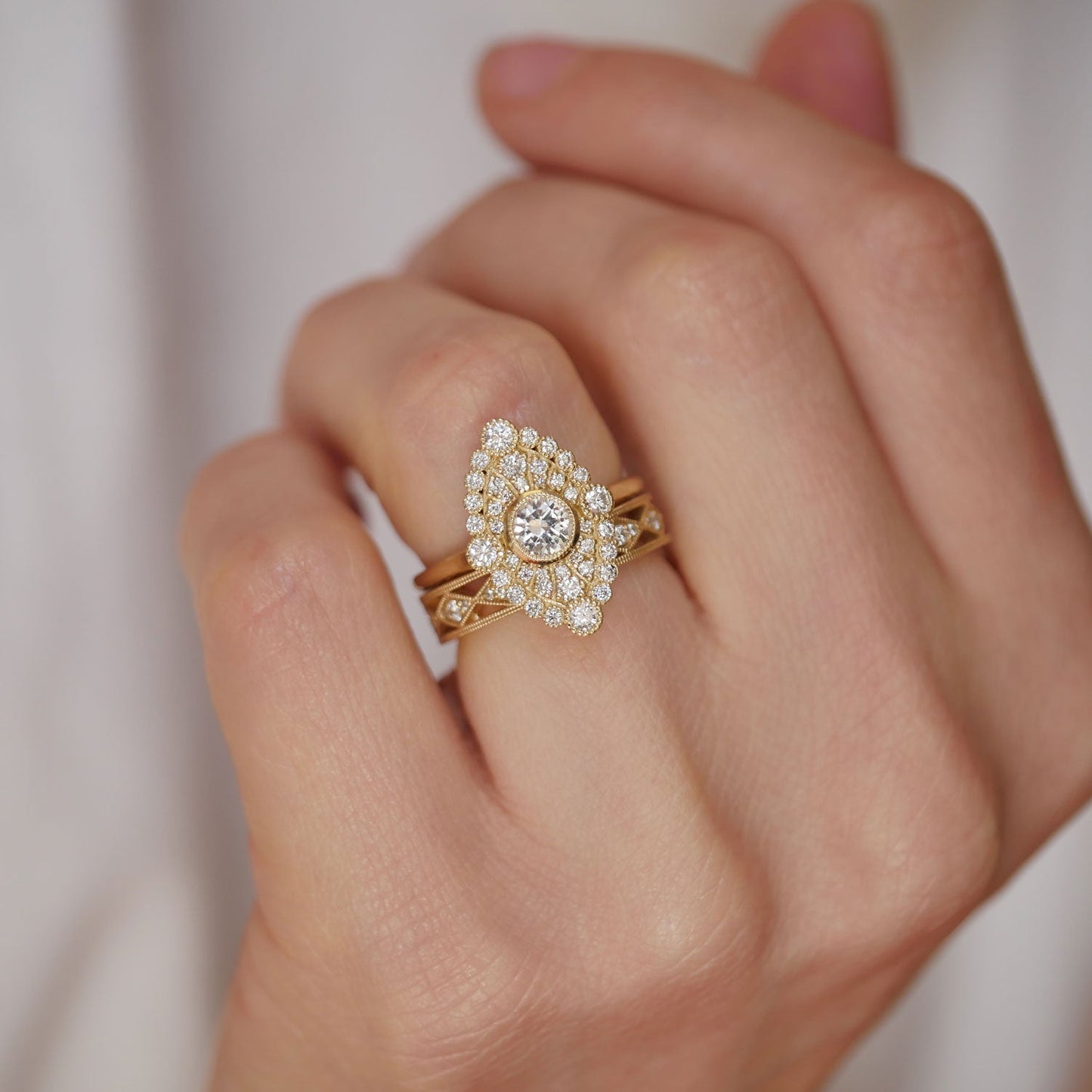 0.41 CT Round Cut Moissanite Marquise Shape Mosaic Engagement Ring