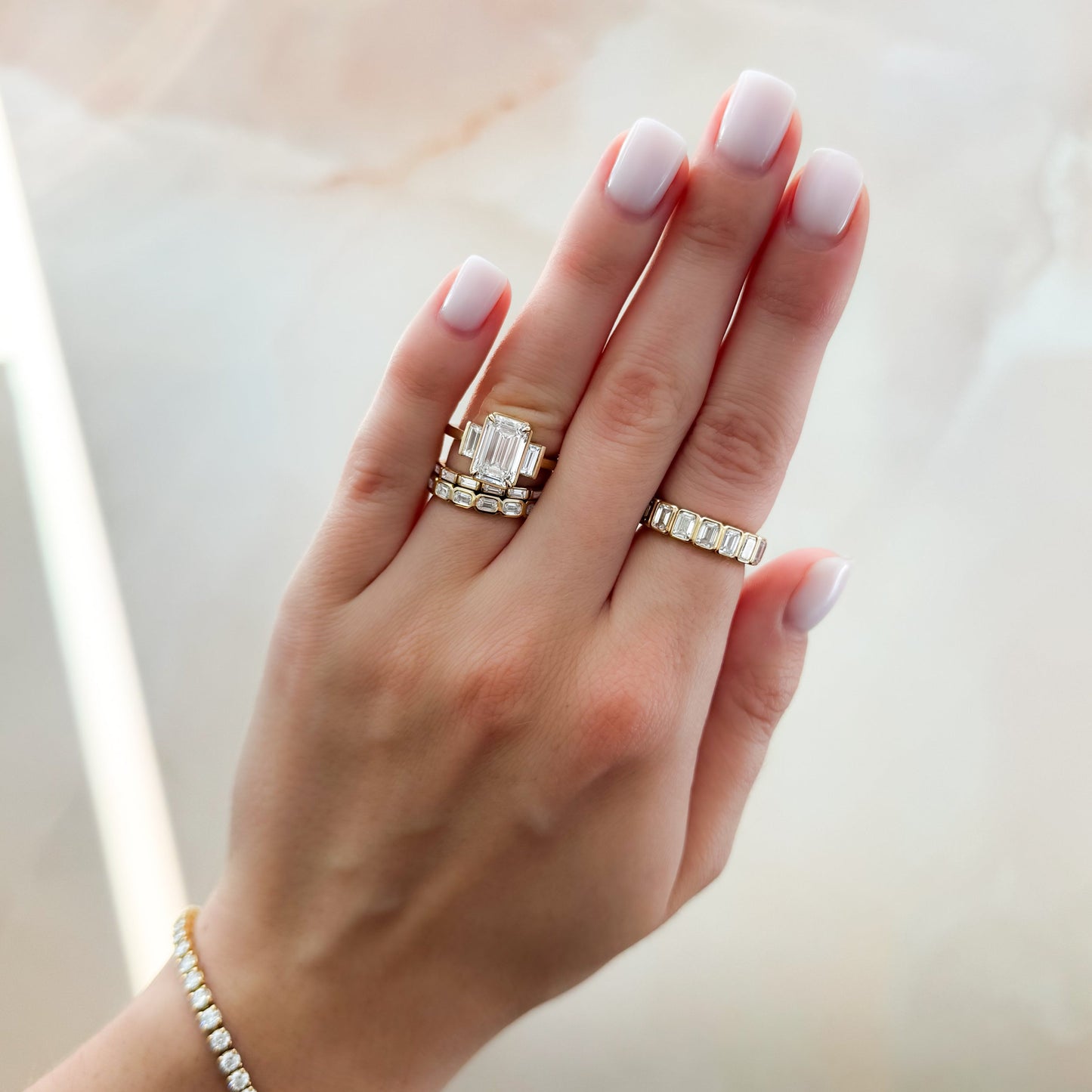 2 CT - 3 CT Emerald Cut Lab grown Diamond Three Stone Engagement Ring