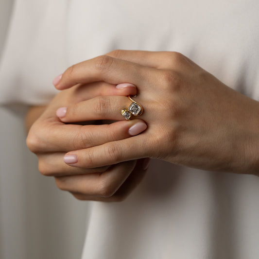 2.06 TCW Asscher Cut Lab grown Diamond Two Stone Engagement Ring