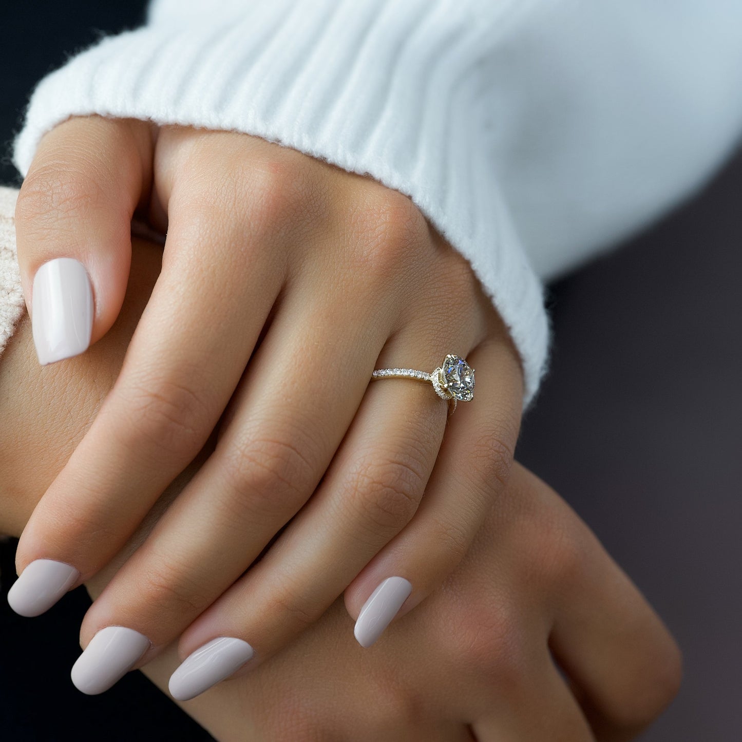 2 CT - 3 CT Round Cut Hidden Halo Pave Moissanite Engagement Ring