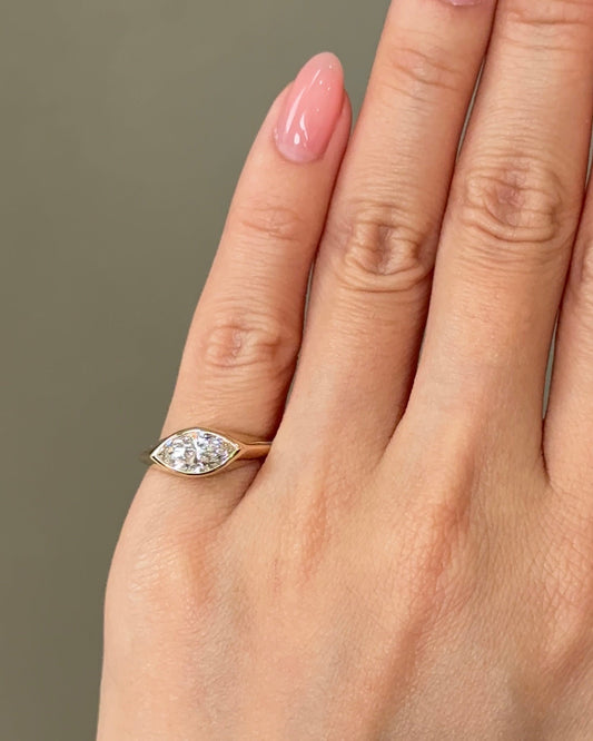 1.07 CT Marquise Cut Lab grown Diamond Bezel Pinky Engagement Ring