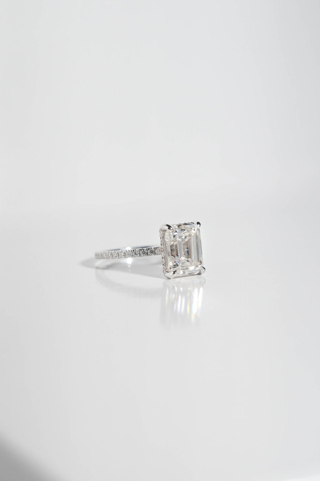 2.5 CT - 3.5 CT Emerald Cut Hidden Halo & Pave Moissanite Engagement Ring