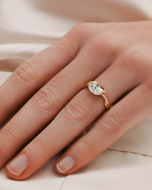 1.03 CT Marquise Cut Lab grown Diamond Sculptural Band Solitaire Engagement Ring