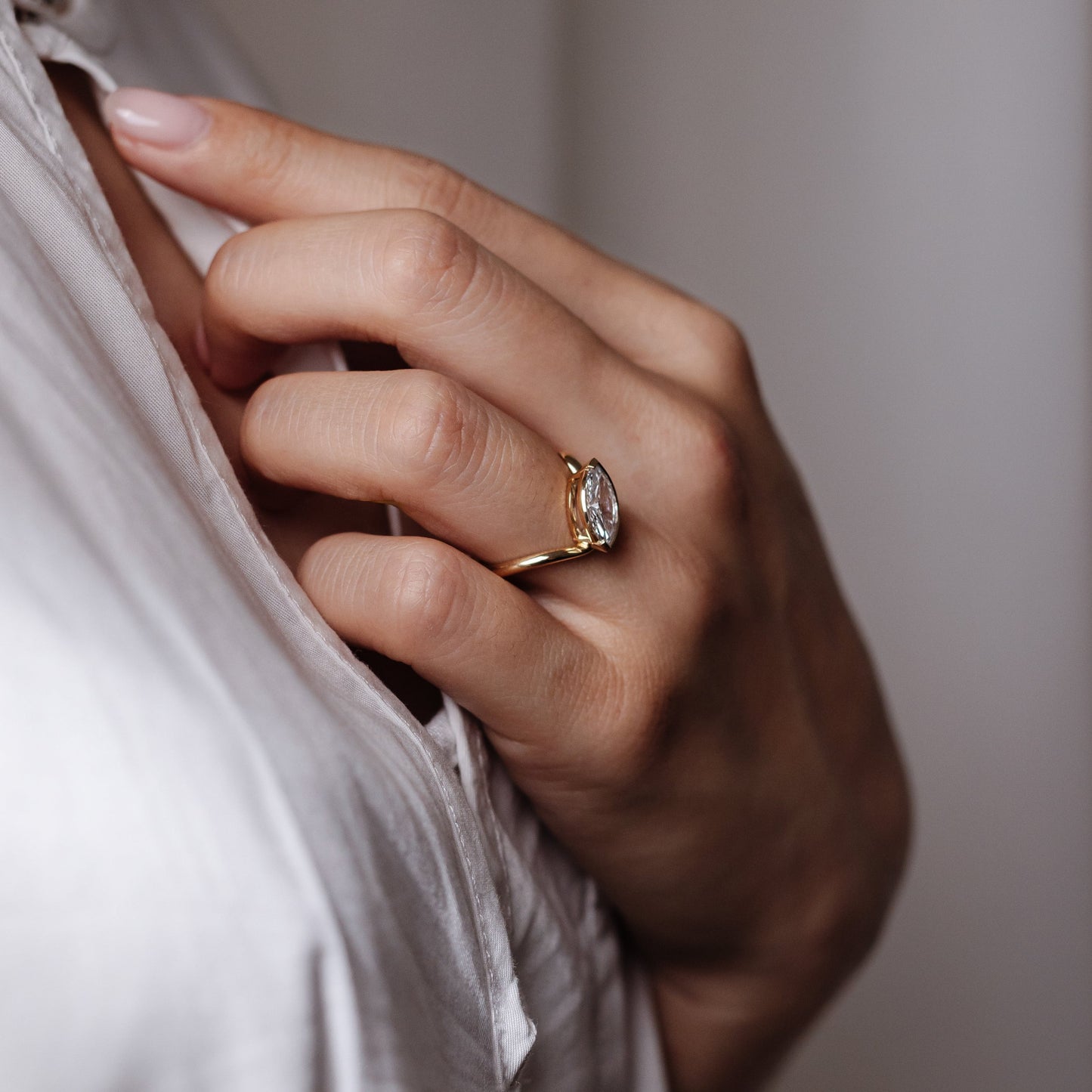 1.14 CT - 2.14 CT Marquise Cut Lab grown Diamond Half bezel Solitaire Engagement Ring