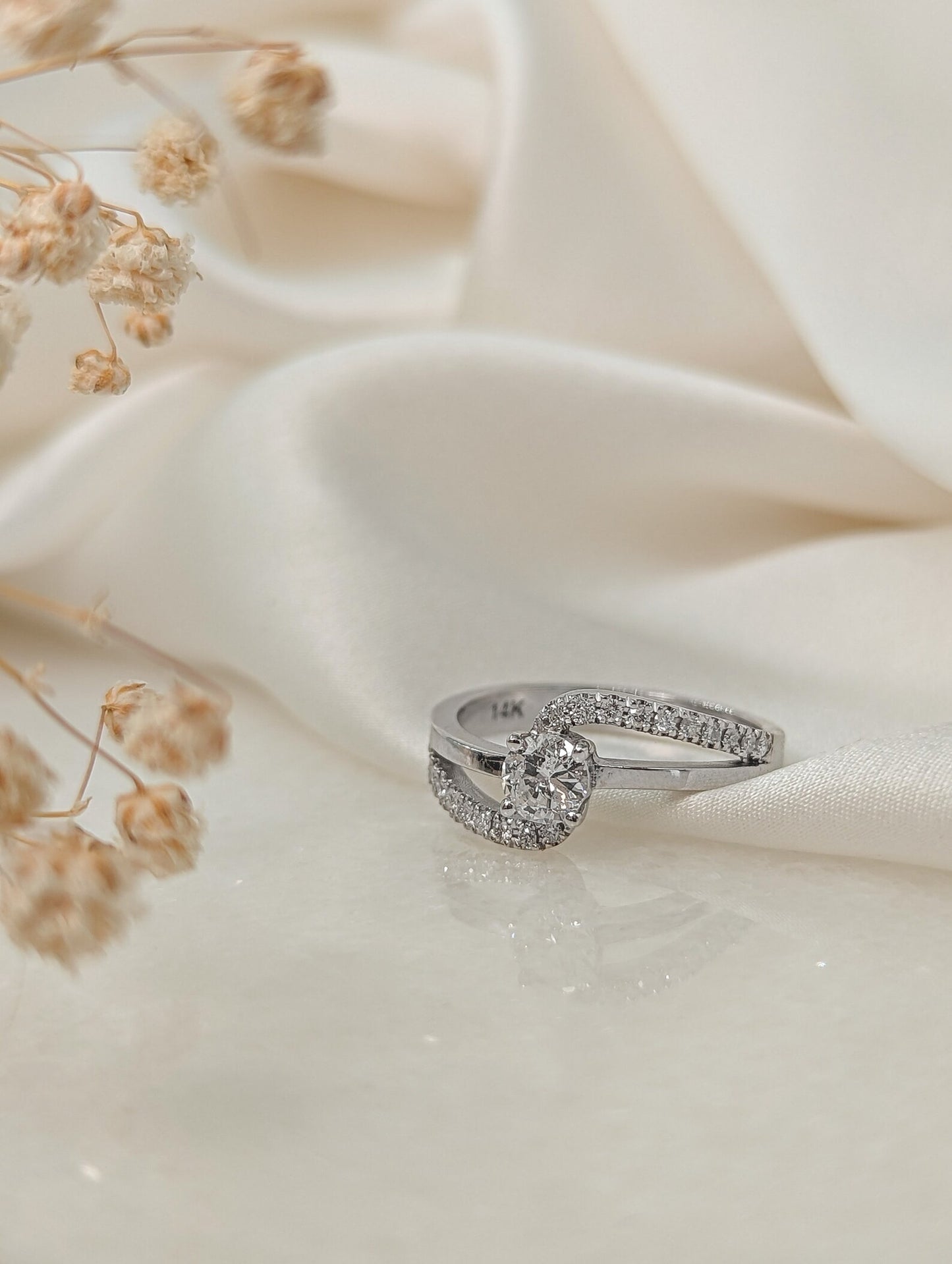 0.6 CT Round Cut Pave Unique Style Moissanite Engagement Ring