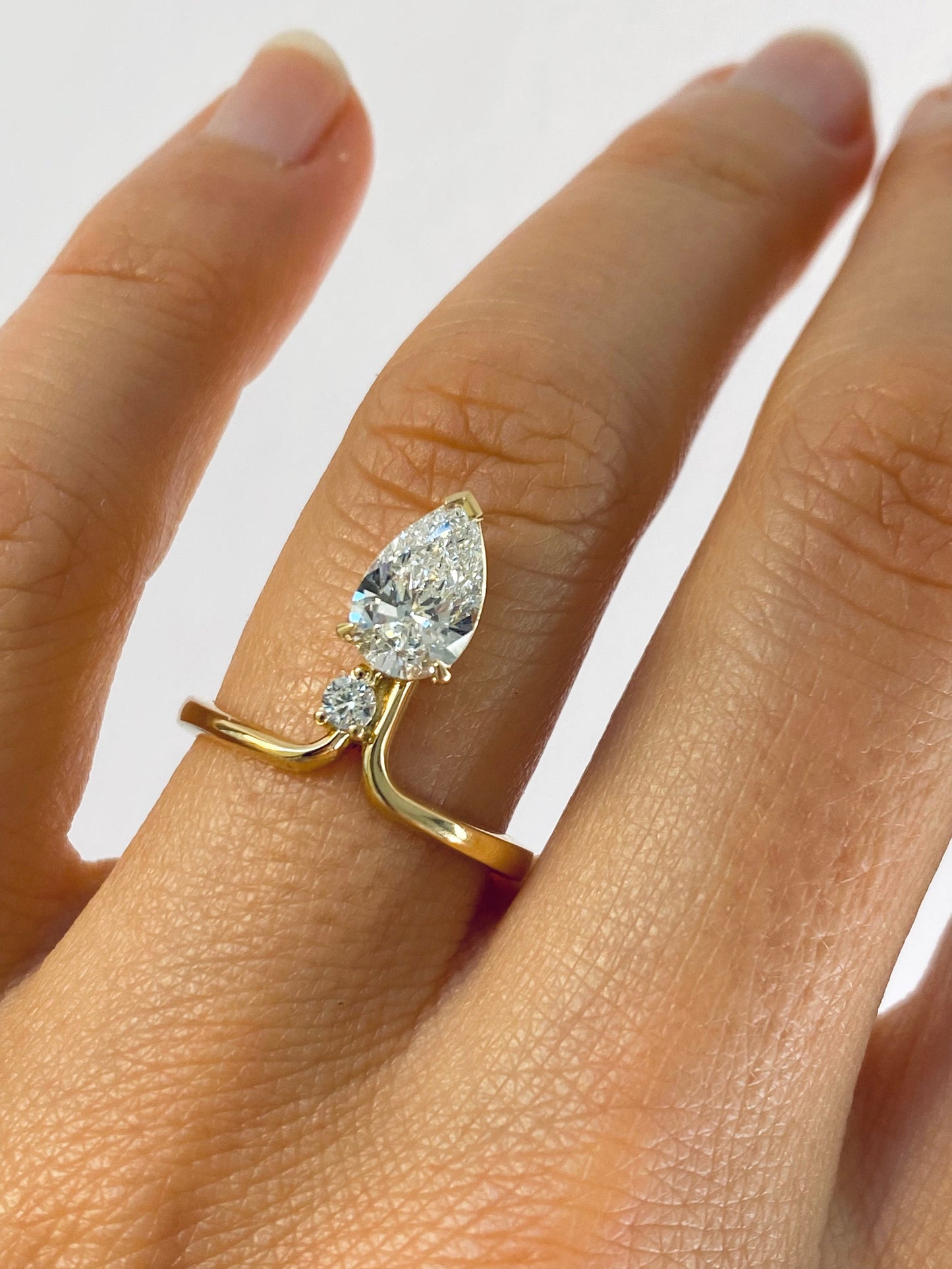 1.06 CT - 3.06 CT Pear Cut Lab grown Diamond Side Stone Unique Engagement Ring