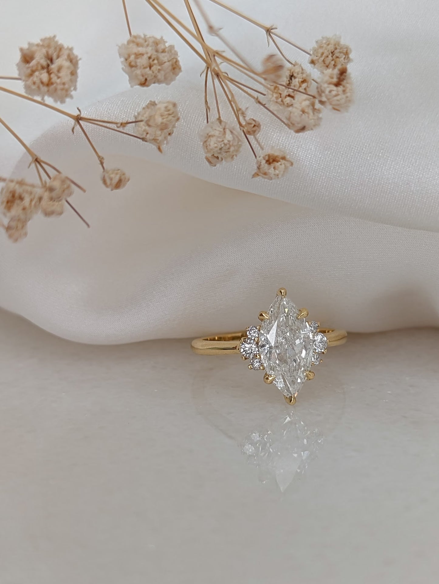 2 CT Marquise Cut Cluster Moissanite Engagement Ring