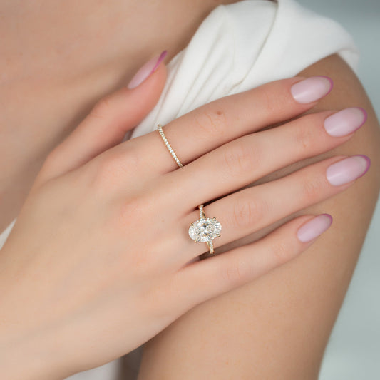 1.5 CT - 3 CT Oval Cut Hidden Halo Twisted Pave Style Moissanite Engagement Ring