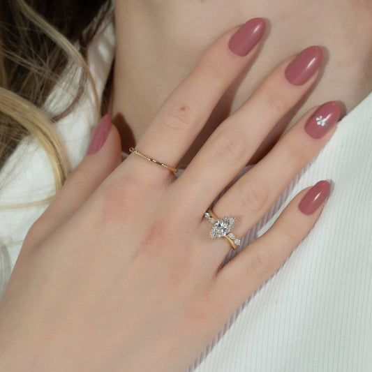 1.5 CT - 3 CT Marquise Cut Hidden Halo Cluster Moissanite Engagement Ring