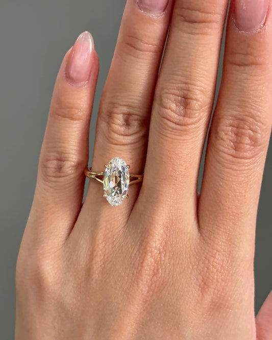 3.53 CT Antique Moval Cut Lab grown Diamond Wide Split Shank with Hidden Halo Engagement Ring