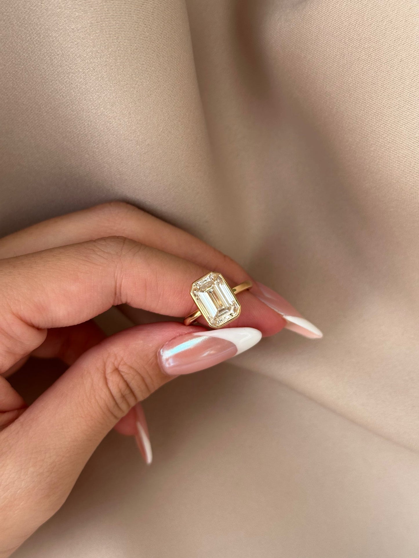 4 CT Emerald Lab grown Diamond Bezel Engagement Ring