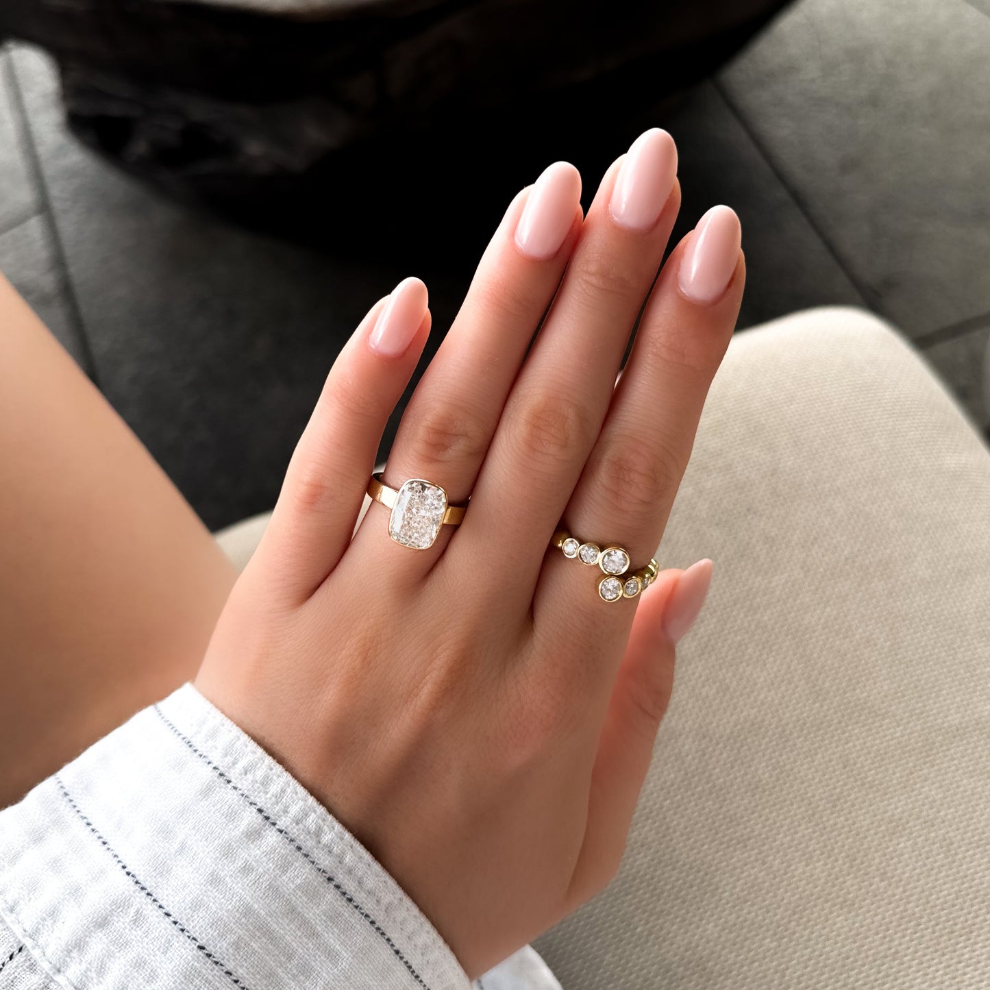 2 CT - 4 CT Elongated Cushion Cut Lab grown Diamond Solitaire Bezel Engagement Ring