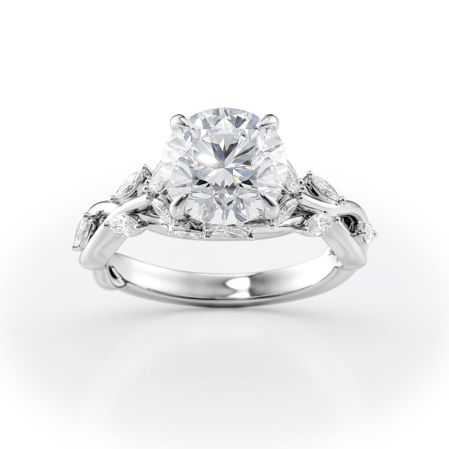 2 CT Round Cut Twisted Vine Moissanite Engagement Ring