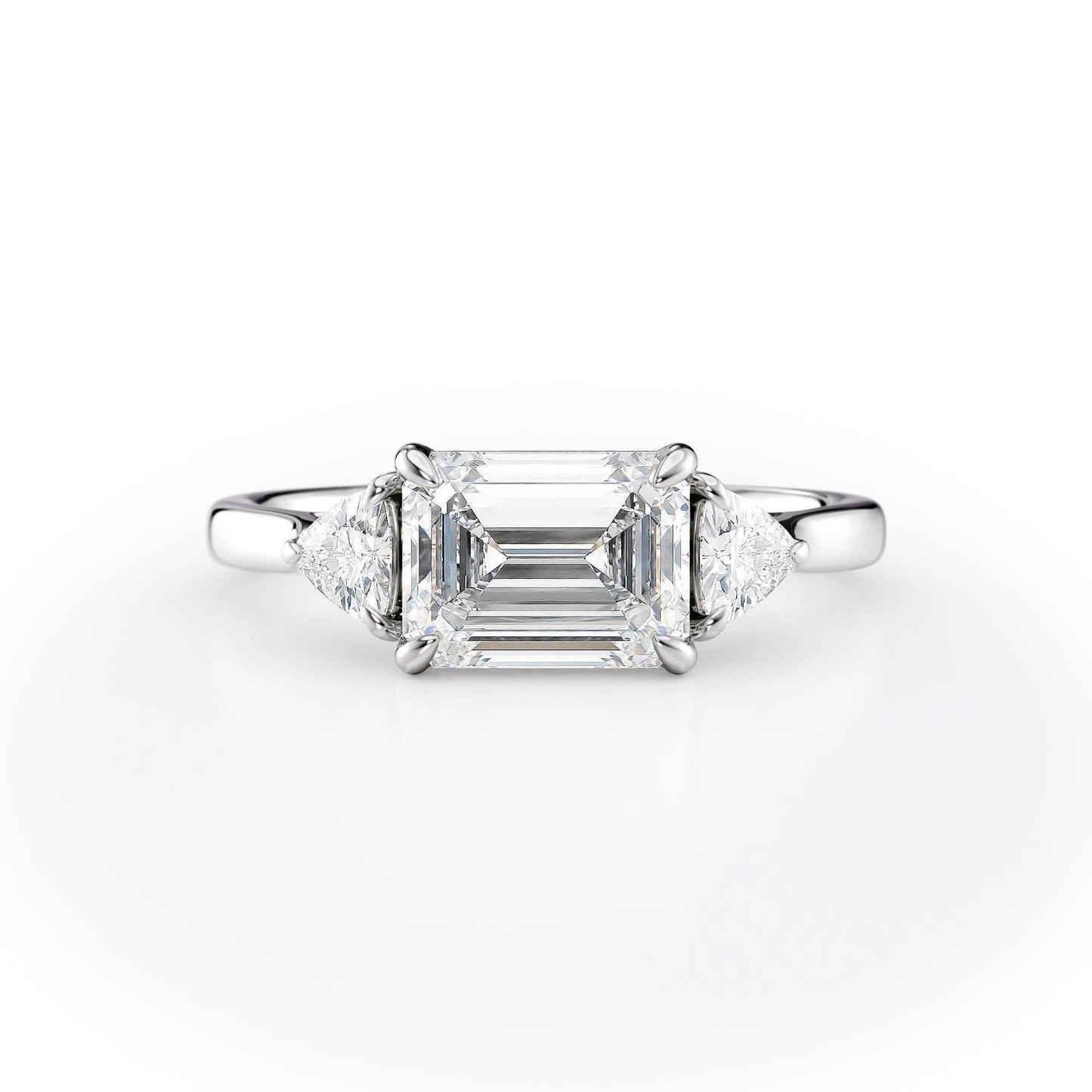 1.5 CT Emerald Cut Three Stone Moissanite Engagement Ring